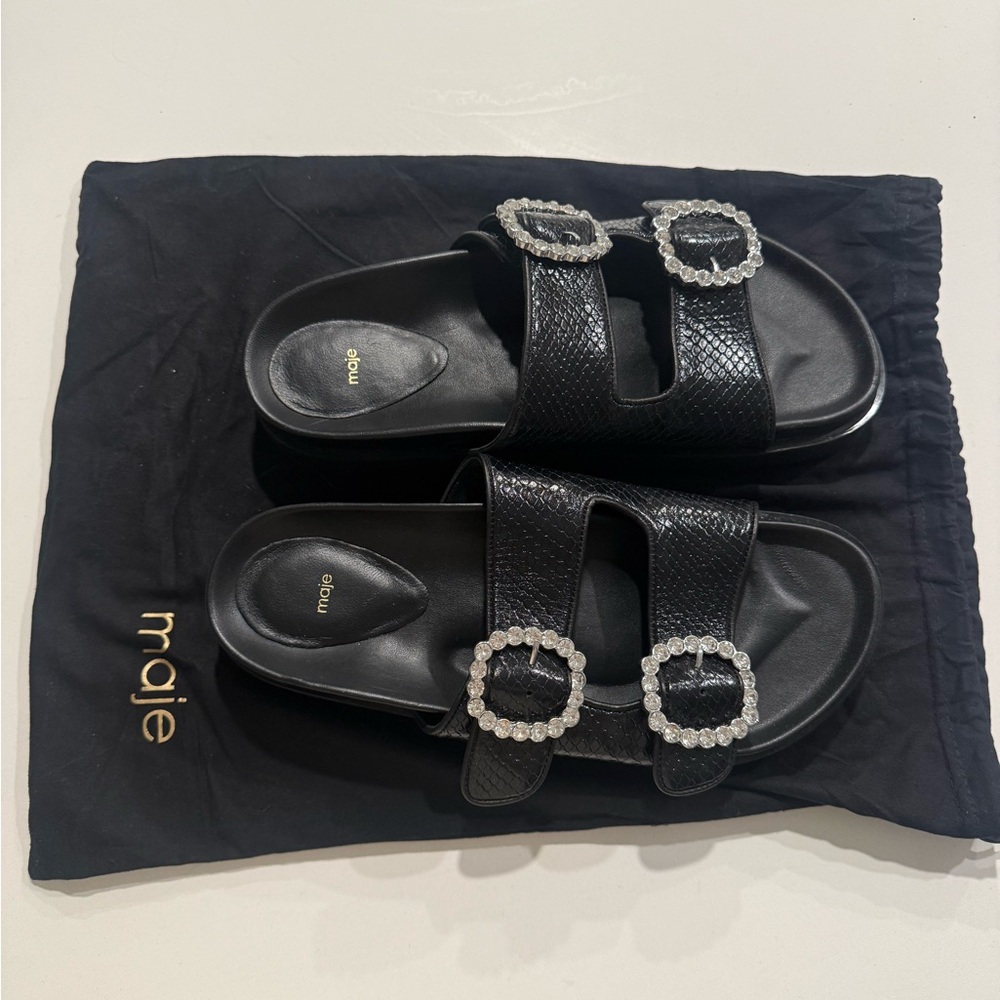 Maje Black Sandals with Sparkling Buckles